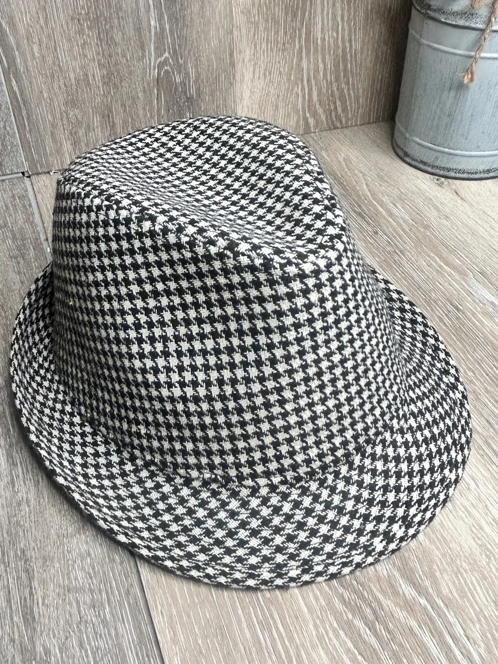 Classic Houndstooth Fedora Hat Black White Checkered Pattern | One Size |